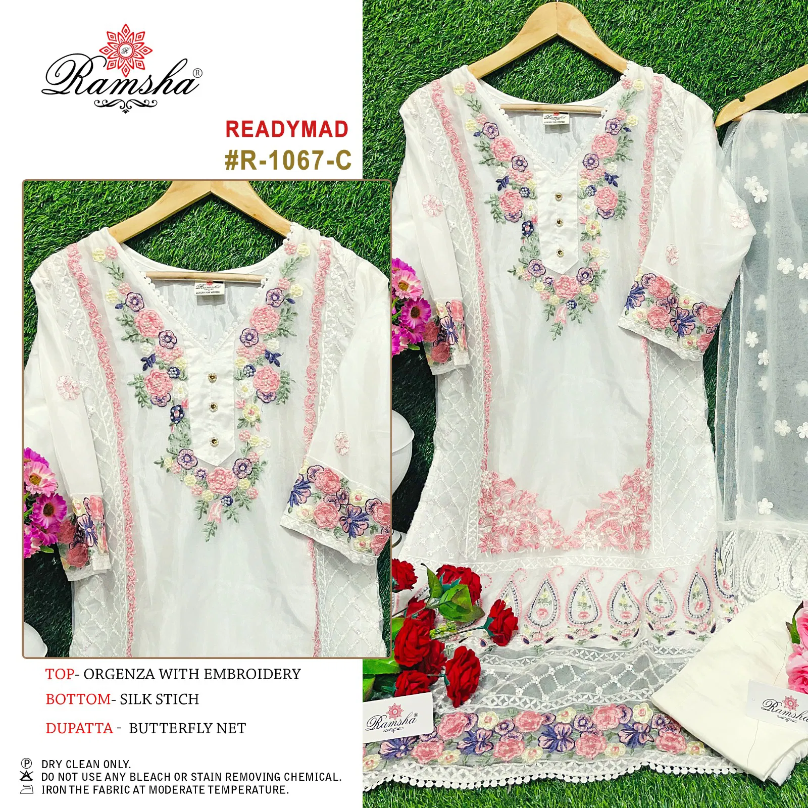 R 1067 By Ramsha Organza Pakistani Readymade Suits
